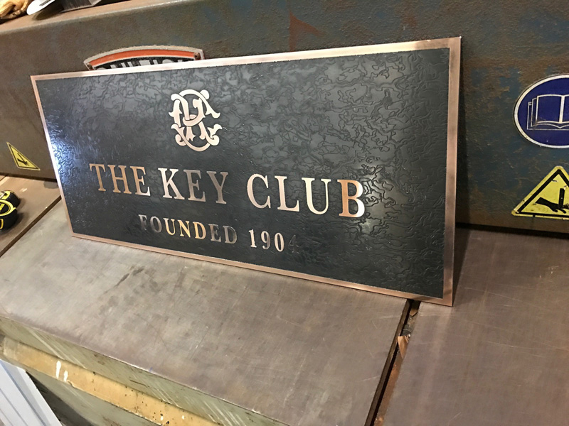 Bronze Cast Sign Reverse Etched for the Key Club in the workshop